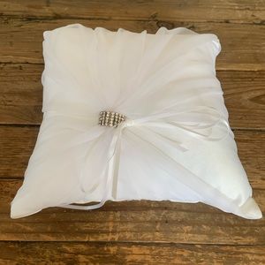 Wedding White Rhinestone Ring Bearer Pillow W/Ribbons to Tie Rings